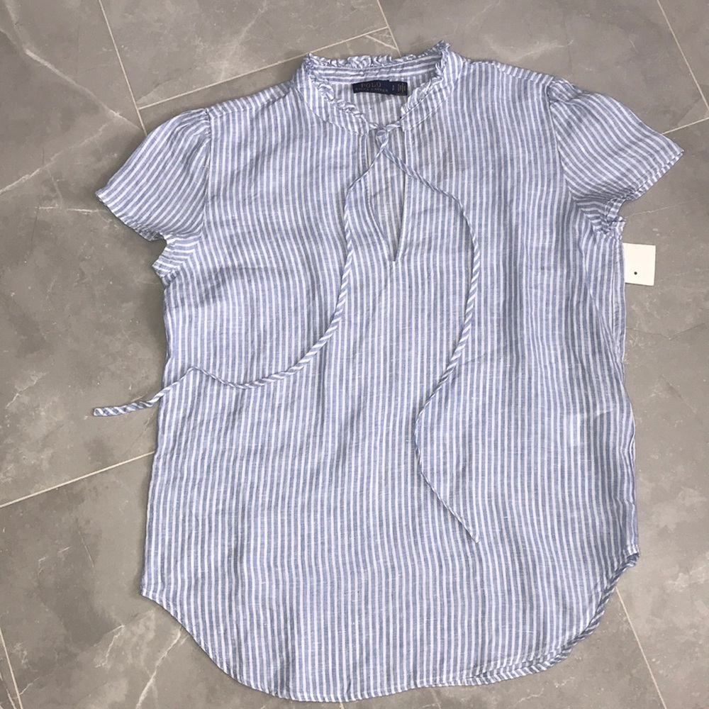 Polo Ralph Lauren Women’s Top 100 % Linen Striped Relaxed Fit